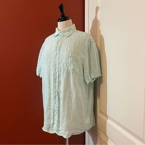 Thom Aaron Men’s 100% Linen Sea-foam Button Down Short Sleeve Coastal Shirt